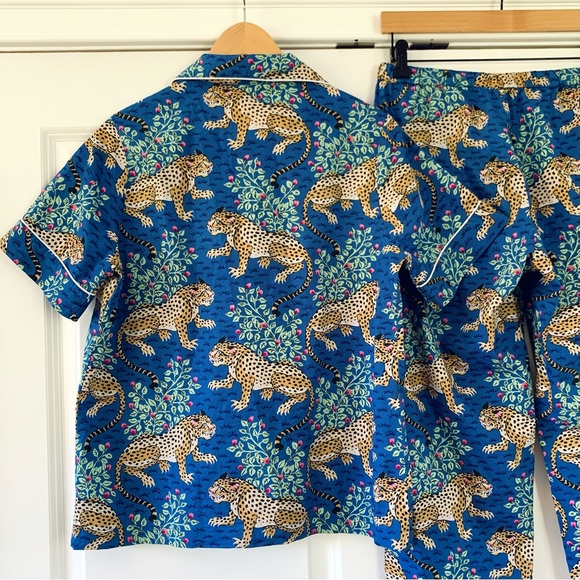 PRINT FRESH Pajamas Bagheera Leopard Blue Pjs Set Short Sleeve Top & Pants XS - Picture 4 of 8